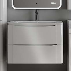 Style Line Тумба с раковиной Бергамо Мини 70 подвесная Люкс Plus антискрейтч белая глянцевая – фотография-3